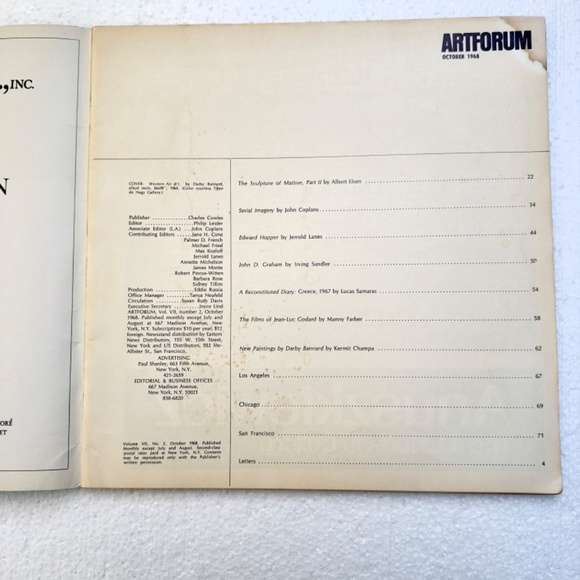 ARTFORUM MAGAZINE OCTOBER 1968 VOL VII #2 - Picture 2 of 4